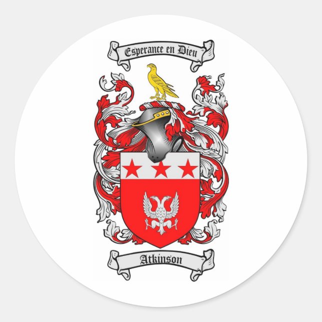 FAMILIENWAPPEN ATKINSON - WALDBUCH VON ATKINSON RUNDER AUFKLEBER (Vorderseite)