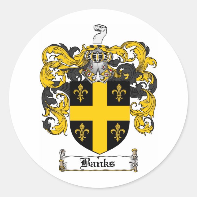 FAMILIENWAPPEN DER BANKEN - WAFFENSCHUTZ DER BANKE RUNDER AUFKLEBER (Vorderseite)