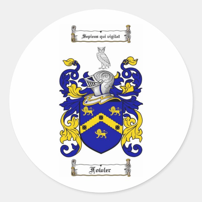 FAMILIENWAPPEN FOWLER - FUSSSCHUHE RUNDER AUFKLEBER (Vorderseite)
