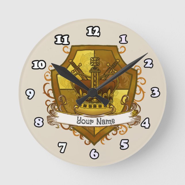 Familienwappen Kronenname Runde Wanduhr (Vorderseite)