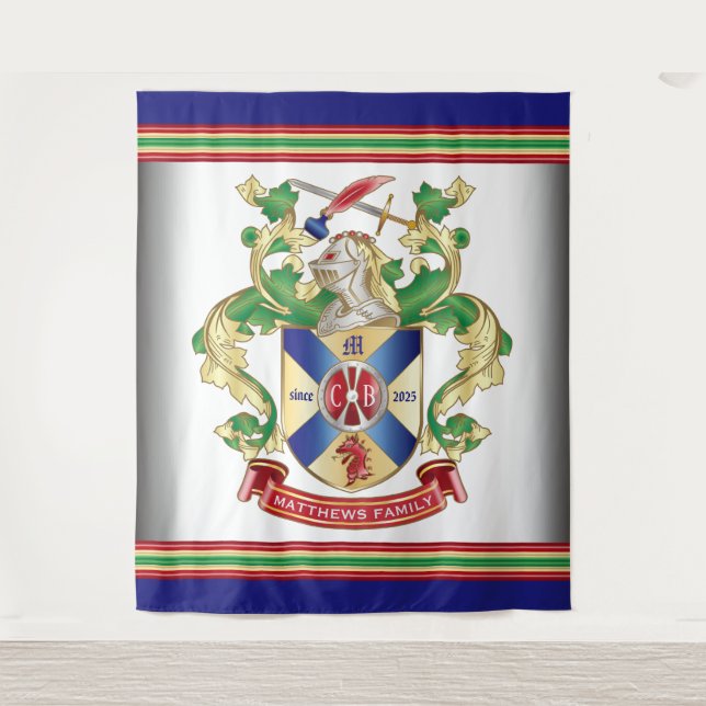 Familienwappen-Ritter-Schild-Drachenschwert Wandteppich (Vorderseite)