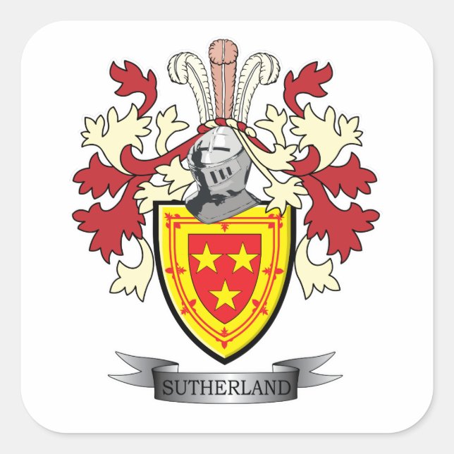 Familienwappen-Wappen im Sutherland Quadratischer Aufkleber (Vorderseite)