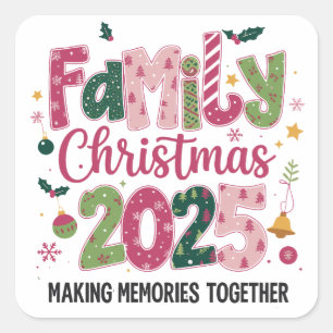 Familienweihnachten 2025 Gemeinsame Erinnerungen s Quadratischer Aufkleber