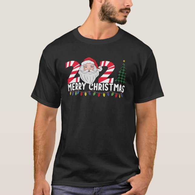 Familienweihnachtsfest 2021 Tree Kariert Weihnacht T-Shirt (Vorderseite)