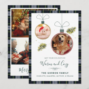 Familienweihnachtsfotos im Gordon-Tartan-Karo Feiertagskarte