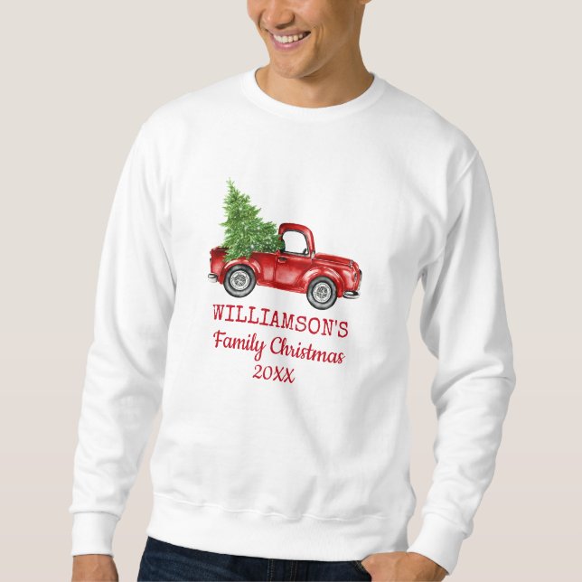 Familienweihnachtswagen Vintag Personalisiert Sweatshirt (Vorderseite)