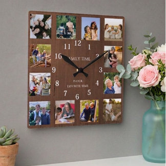 Familienzeit Foto-Collage Großeltern-Geschenk Quadratische Wanduhr