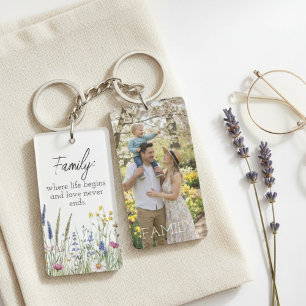Familienzitat Wildblumen-Foto-Schlüsselanhänger Schlüsselanhänger