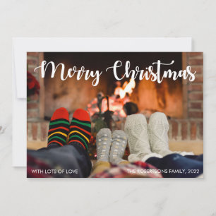 Famille avec leurs chaussettes Joyeux Carte photo 