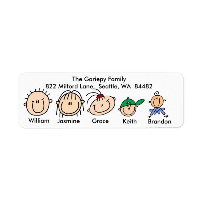 Famille Avec Trois Enfants Étiquettes de adresse (Devant)