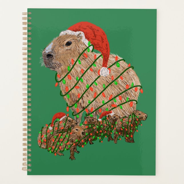 Famille Capybara de Noël enrobée de lumières (Devant)