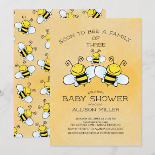 Famille de 3 Baby showers d'abeilles Invitation