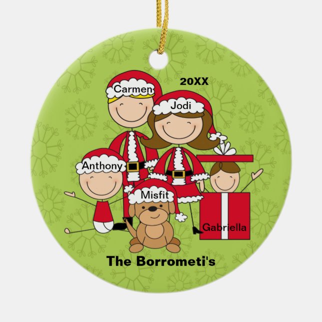 Famille de 4 avec ornement de Noël de chien (Devant)
