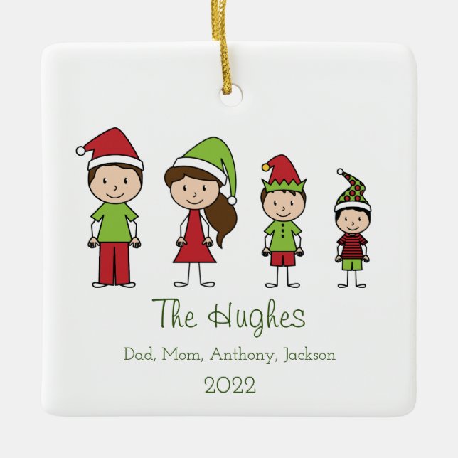 Famille de 4 mignons ornement de Noël personnalisé (Devant)