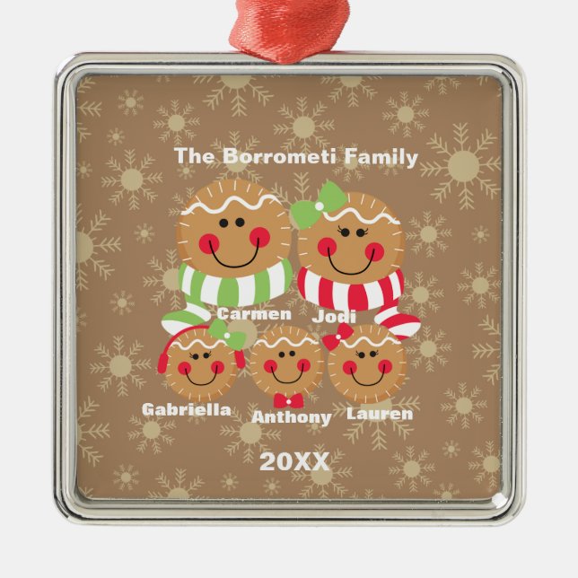 Famille de 5 pain d'épices Visages Noël Ornement (Devant)