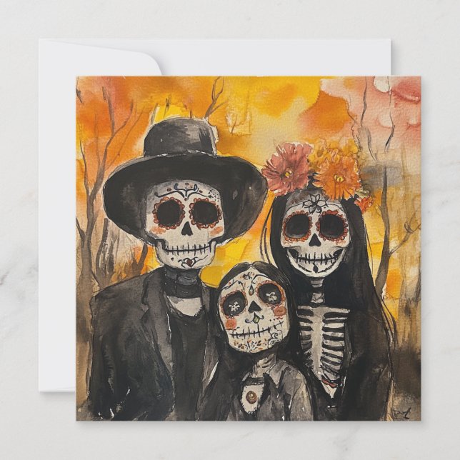 Famille de coeur Dia de los Muertos Invitation (Devant)