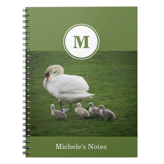 Famille de cygne en vert Carnet photo (Devant)