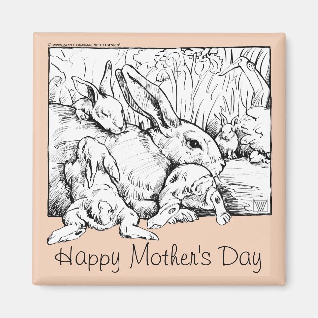 Famille de lapin Joyeux Magnet de la Fête des Mère (Devant)