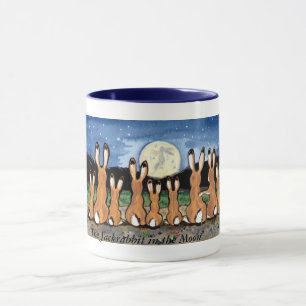 Famille de lièvre observant la lune, tasse de caf
