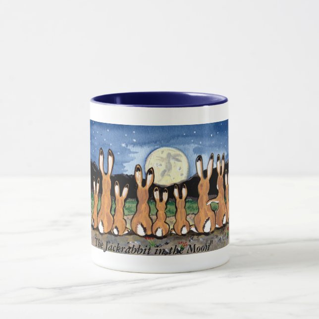 Famille de lièvre observant la lune, tasse de café (Centre)