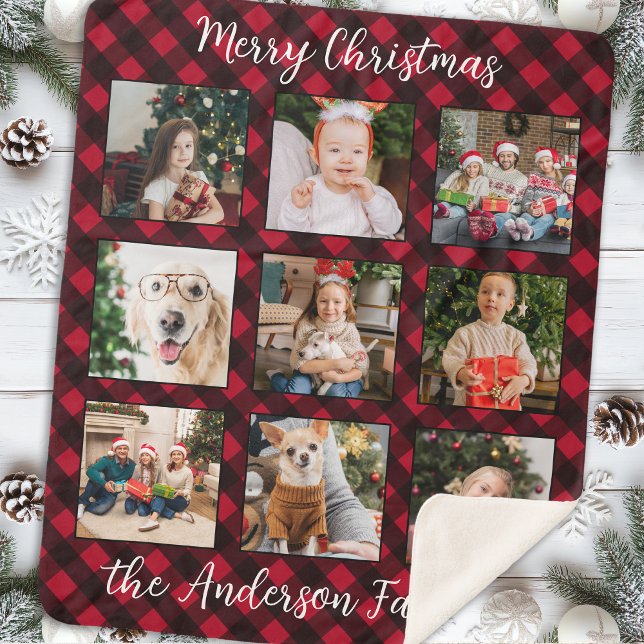 Famille de Noël Plaid Collage photo personnalisé (Créateur téléchargé)