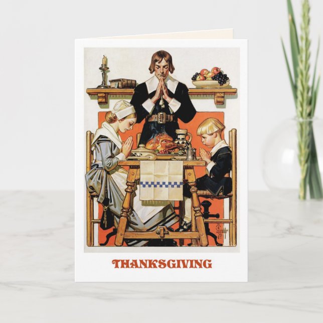 Famille de pèlerins. Cartes de voeux Thanksgiving (Devant)