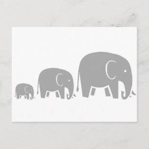 famille d'éléphants de trois - gris sur carte post