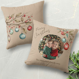 Famille mignonne Photo Beige Oreiller de Noël