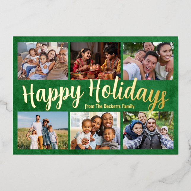Famille Noël Real Foil Bonne carte de vacances (Recto)