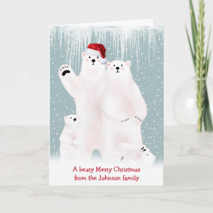 Famille Ours Polaire De Noël En Carte Neige