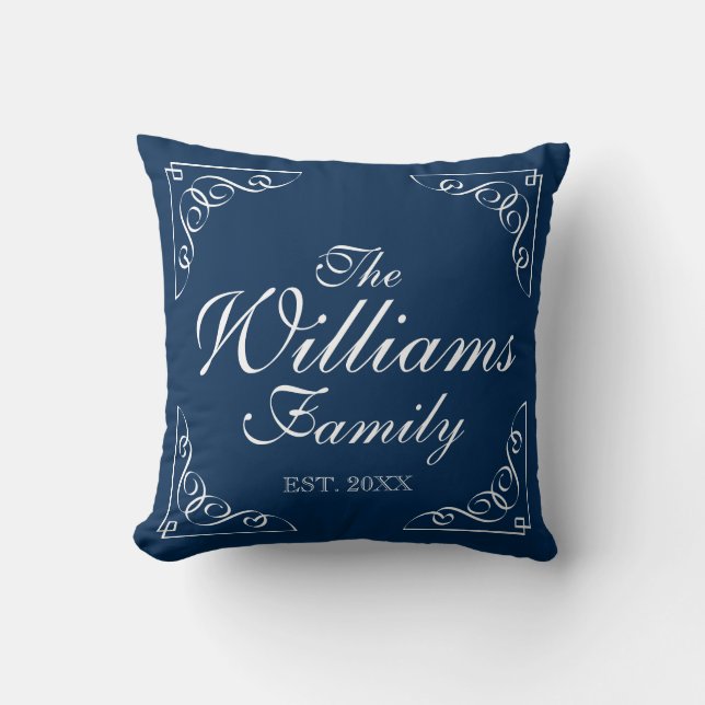 Famille personnalisée nom bleu lancer oreillers (Recto)