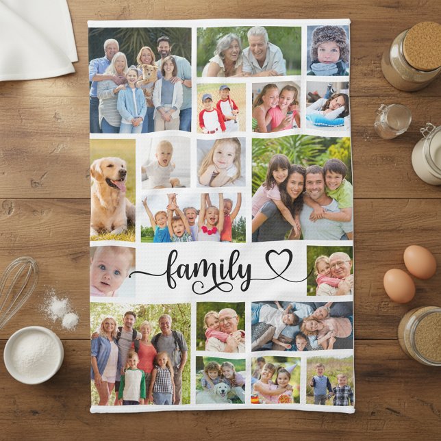 Family 19 Photo Collage Custom Color Geschirrtuch (Von Creator hochgeladen)