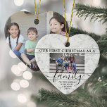 Family 2 Photo First Christmas Faux Marble Heart Keramik Ornament<br><div class="desc">Celebrate your joyful 1st holiday together with a custom 2 photo "Our First Christmas as a Family" heart-shaped ceramic ornament. All text and images on this template are simple to personalize. (IMAGE PLACEMENT TIP: An easy way to center a photo exactly how you want is to crop it before uploading...</div>