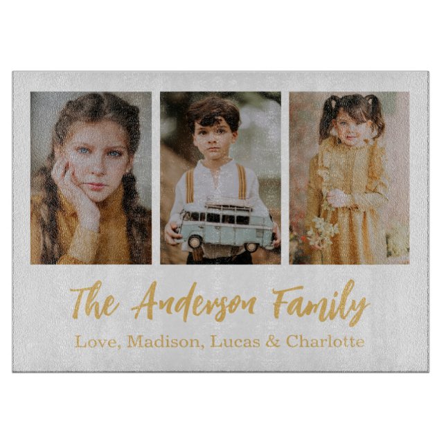 Family 3 Photo Collage Keepsake Schneidebrett (Vorderseite)