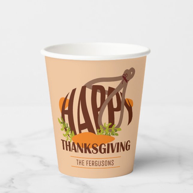 Family Artistic Erntedank Türkei Brown & Orange Pappbecher (Vorderseite)