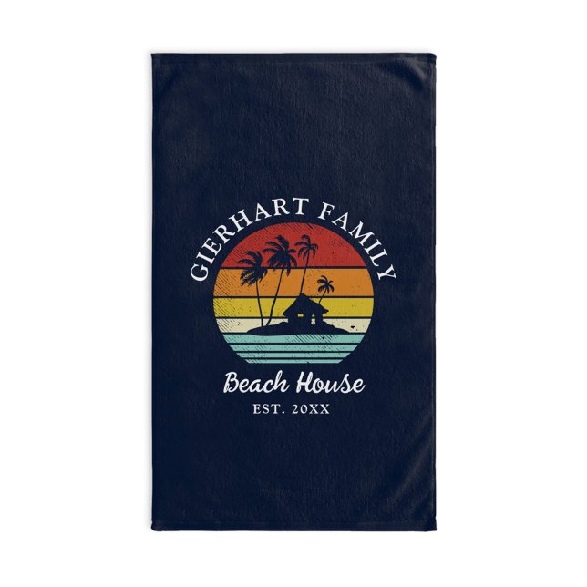 Family Beach House Balnéaire Décor Correspondant (Family Nautical Palm Trees Retro Beach House Hand Towel)