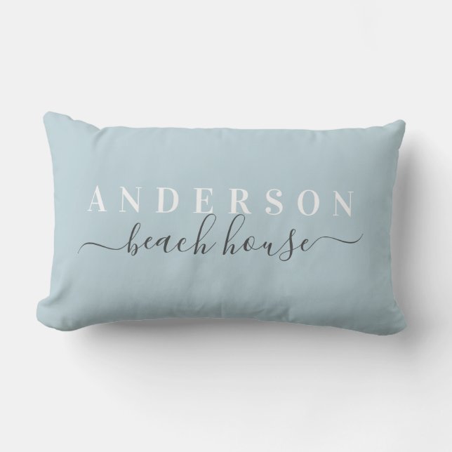 Family Beach House Blue Lumbar Coussin w/ Nom (Recto)