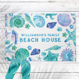 Family Beach House Blue Summer Muscheln Fußmatte