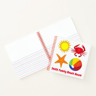 Family Beach House Crab Starfish Beachball Sun Notizbuch