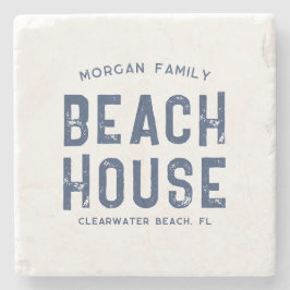 Family Beach House Individuelle Name White Navy Bl Steinuntersetzer