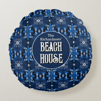 Family Beach house Midnight blue  Rundes Kissen
