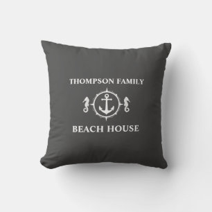 Family Beach House Seepferd Nautical Anchor Grau Kissen