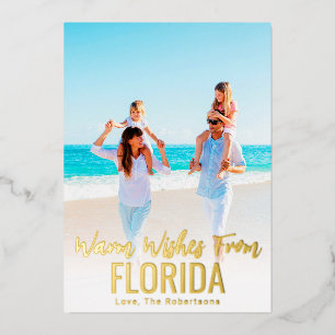 Family Beach Photo Carte de Noël Gold Foil State