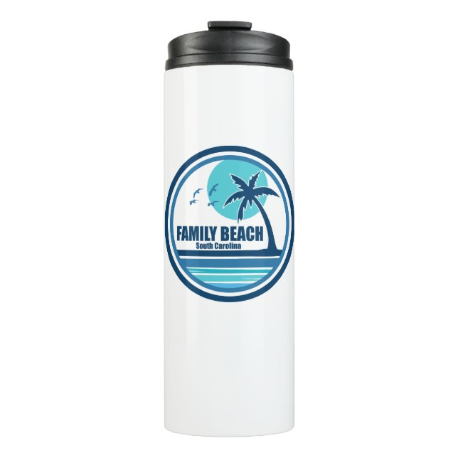 Family Beach South Carolina Palm Tree Birds Thermosbecher (Vorderseite)