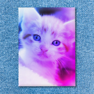 Family Cat Foto Blue Pink Ombre Button