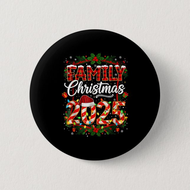 Family Christmas 2025 Xmas Lights Santa Pajamas Ho Button (Vorderseite)