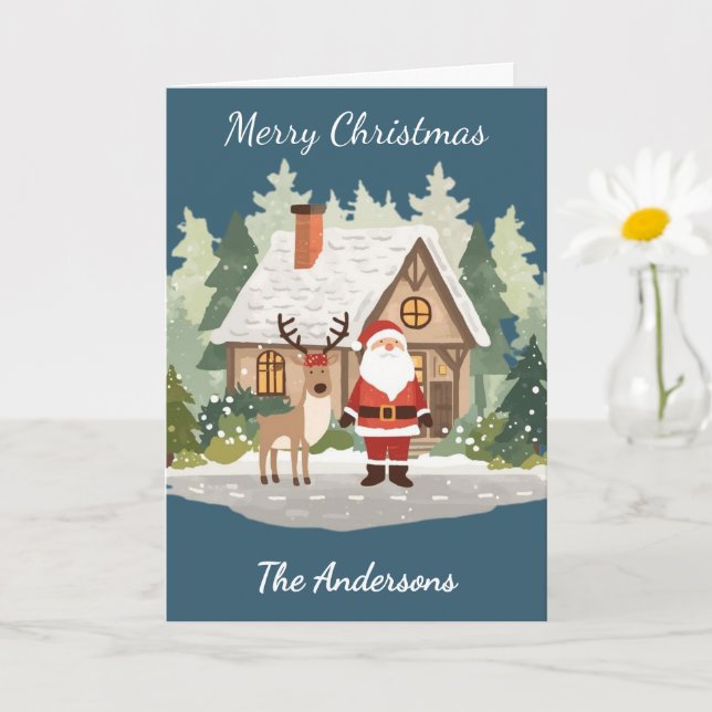 Family Christmas Card - Santa & Reindeer Karte (Kleine Pflanze)