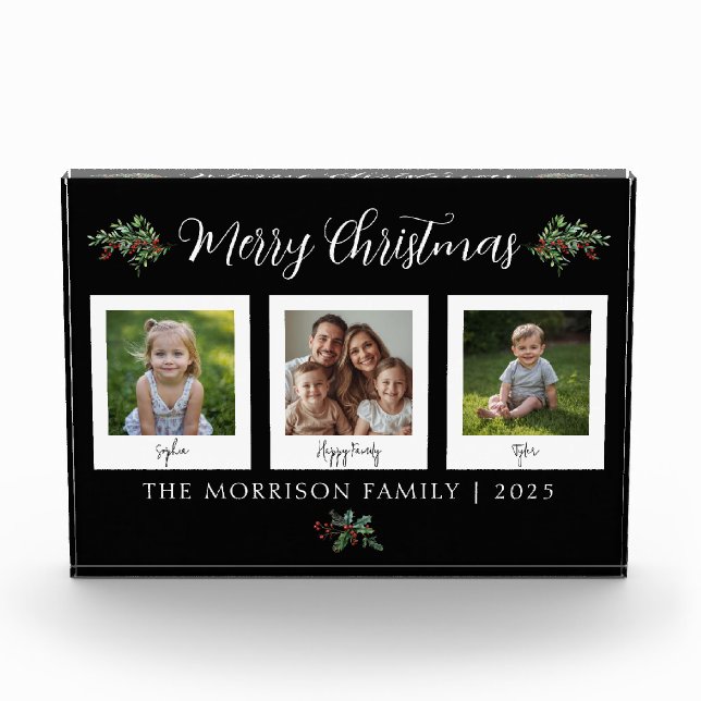 Family Christmas Greenery Black Fotoblock (Vorderseite)