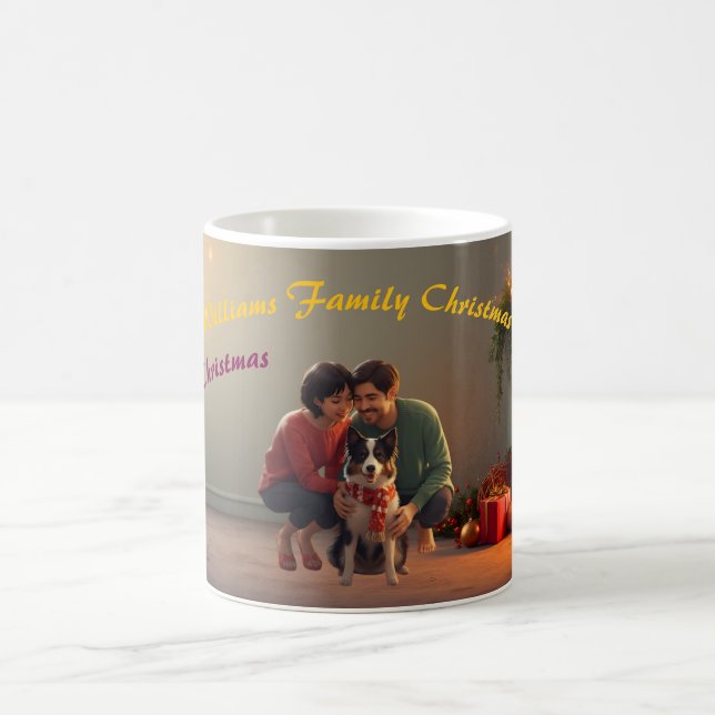 Family Christmas Mug with Border Collie – Cozy Hol (Centre)