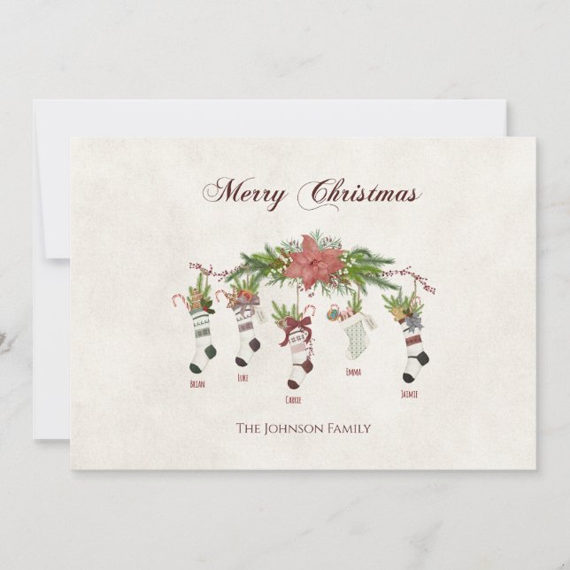 Family Christmas Stockings Card Feiertagskarte (Vorderseite)